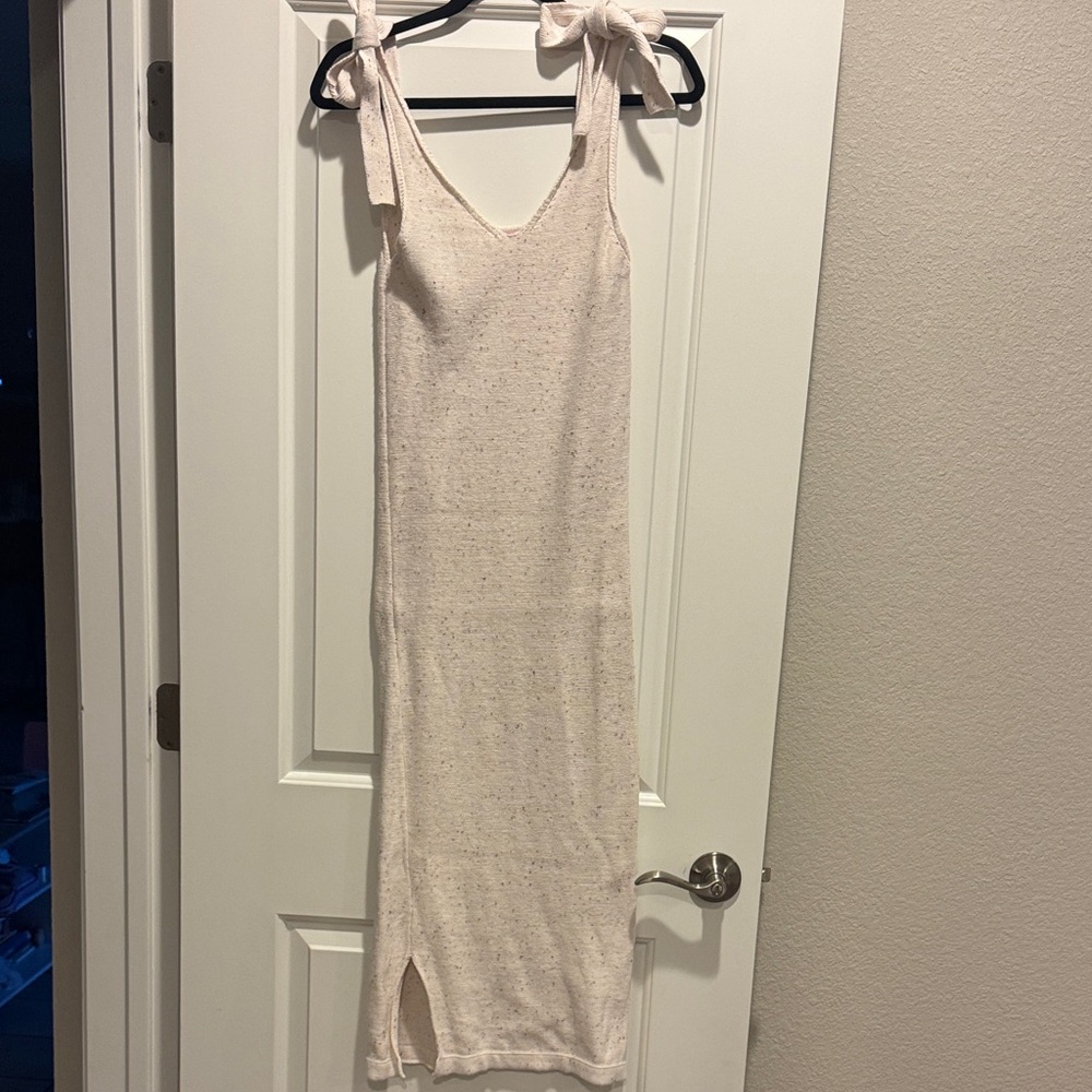 Pink Lily Cream Midi Dress with Bow Straps